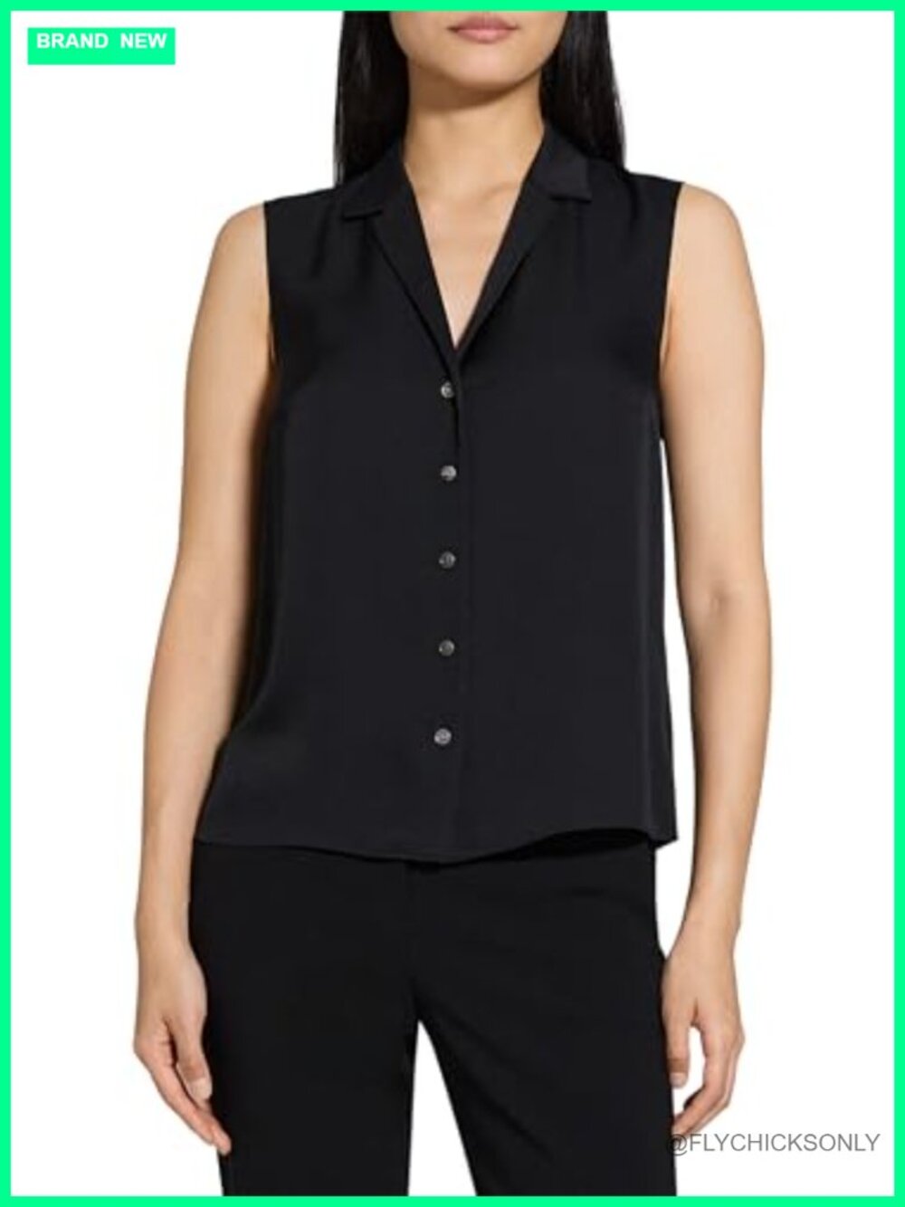 Sleeveless Button Down Shirt Ruffle Sleeves V-Neck Slim Fit